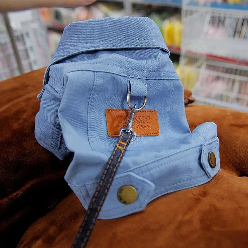 🧥 Dog Denim Jacket 🌼 Spring Vest with Leash Ring for Small Pets