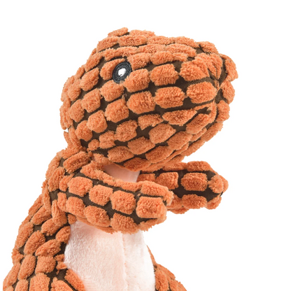 Plush Dino Chew Toy – Soft Squeaky Dog Play Companion – Brown