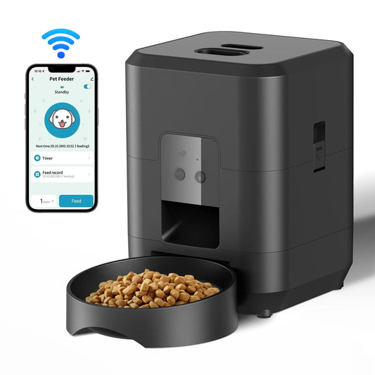 Smart automatic pet feeder with LCD display for cats and dogs, timed food dispenser