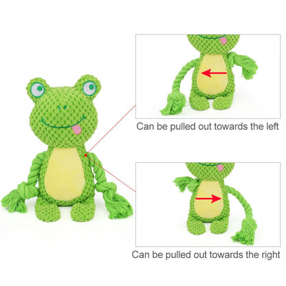Cartoon Animal Plush Dog Toy 🐾 Squeaky Rope Chew Toy for Small Dogs & Puppies