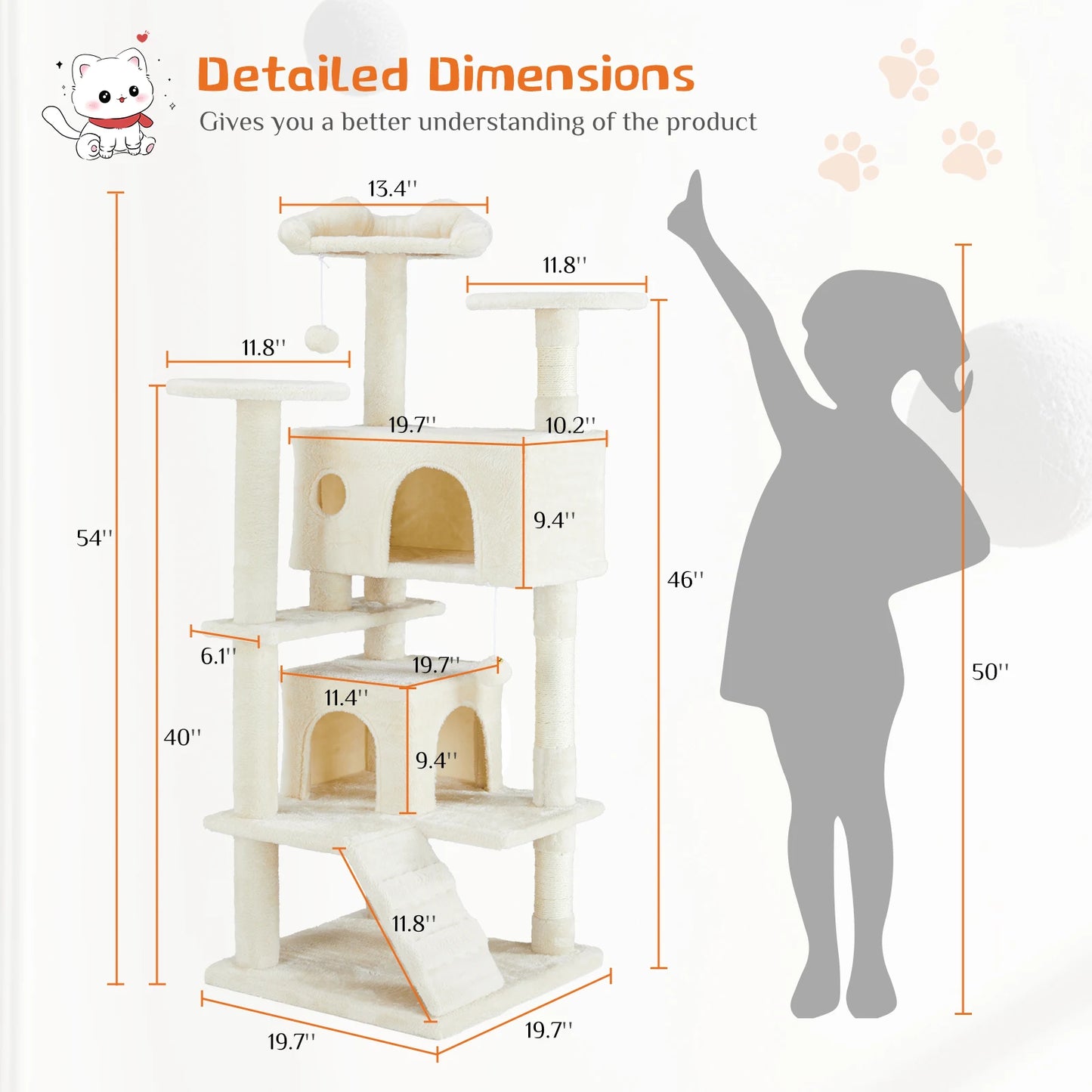 🐱 JHK 54in Multi-Level Cat Tree Tower with Condo & Scratching Post 🐾
