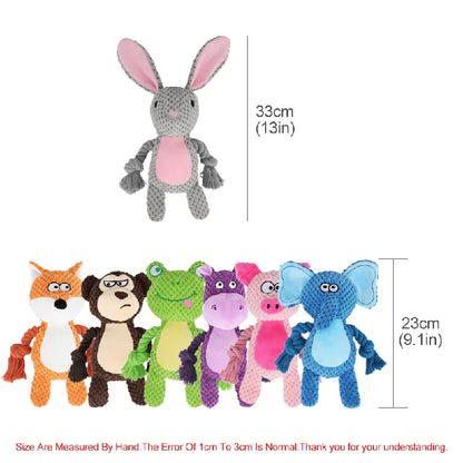 Cartoon Animal Plush Dog Toy 🐾 Squeaky Rope Chew Toy for Small Dogs & Puppies