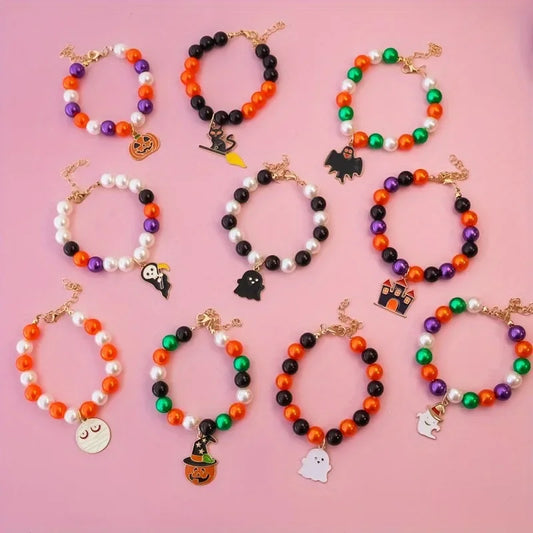 Halloween Pet Pearl Necklace 🎃✨ Fancy Beaded Jewelry for Cats & Small Dogs
