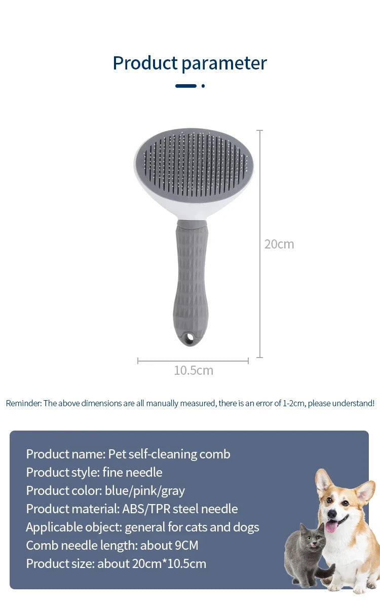 Pet Grooming Brush ✨ Self-Cleaning Comb for Dogs & Cats