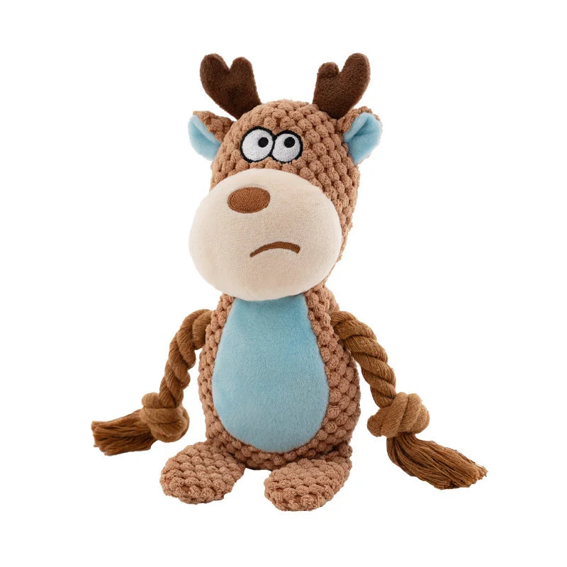Cartoon Animal Plush Dog Toy 🐾 Squeaky Rope Chew Toy for Small Dogs & Puppies