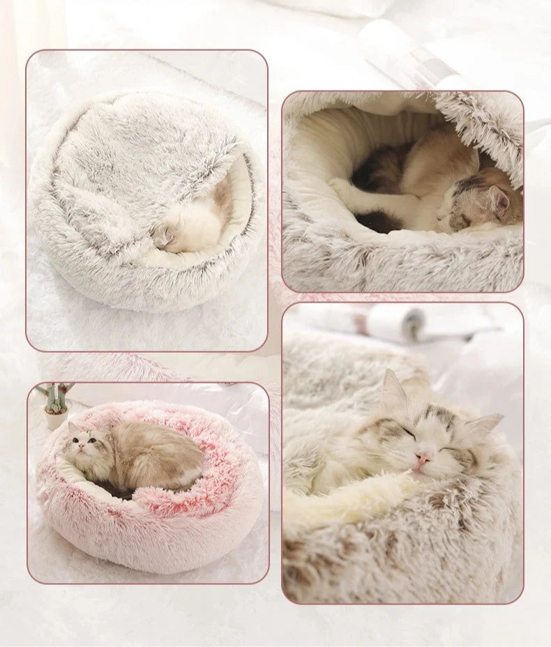 Winter Plush Cat Bed Semi-Enclosed Cozy Nest for Cats
