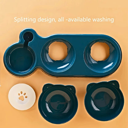 🐾 Tilted Cat Bowl Set with Gravity Water Feeder | 3-in-1 Pet Feeding Station 🐾