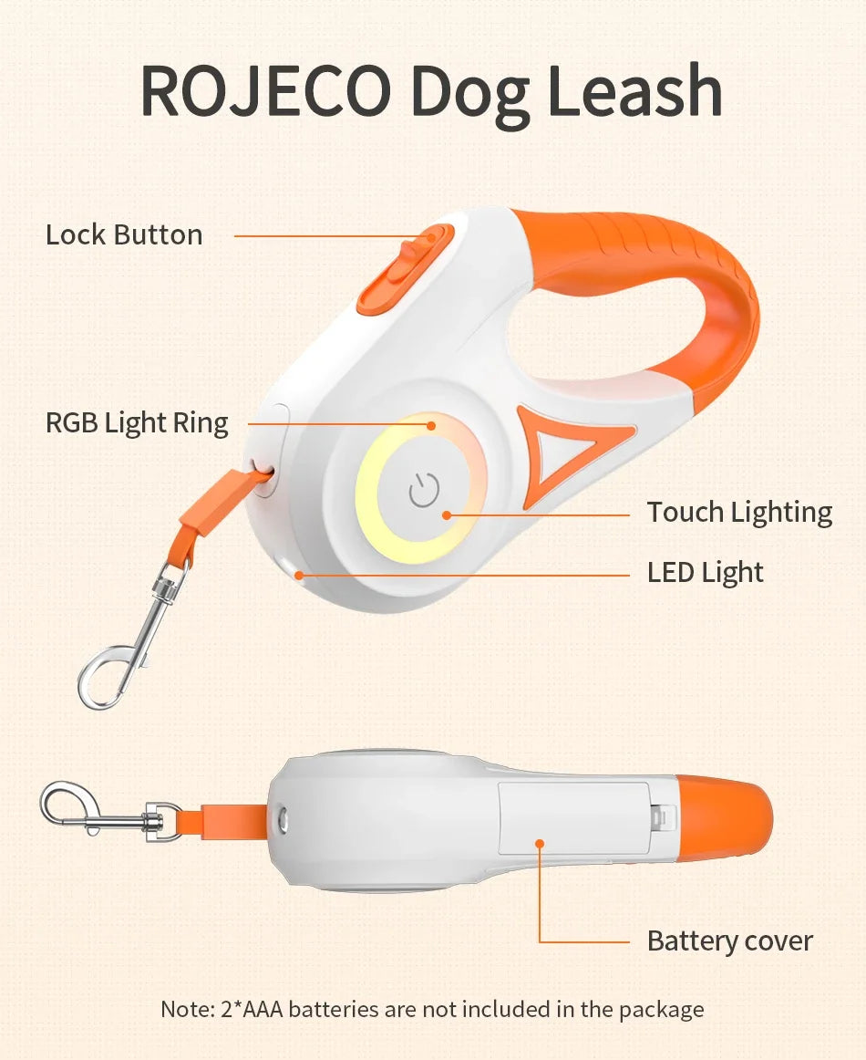 LED Dog Leash 🌈 Retractable & Rechargeable Light-Up Lead (3M/5M)