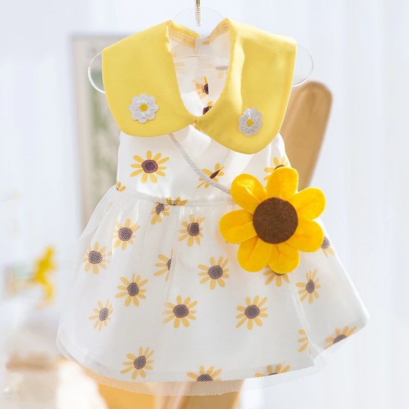 🌞 Sunflower Summer Dog Dress 🌻 Cute Mesh Princess Skirt for Small Dogs & Cats