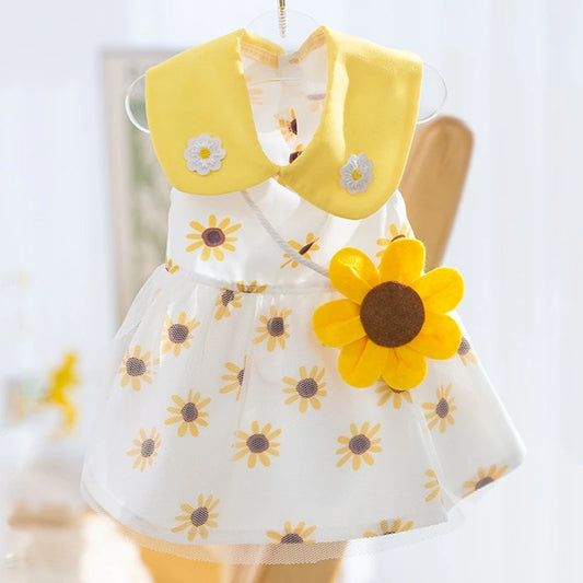 🌞 Sunflower Summer Dog Dress 🌻 Cute Mesh Princess Skirt for Small Dogs & Cats