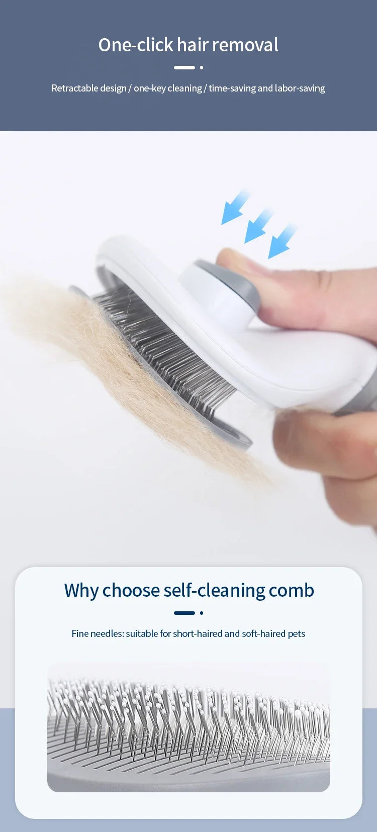 Pet Grooming Brush ✨ Self-Cleaning Comb for Dogs & Cats