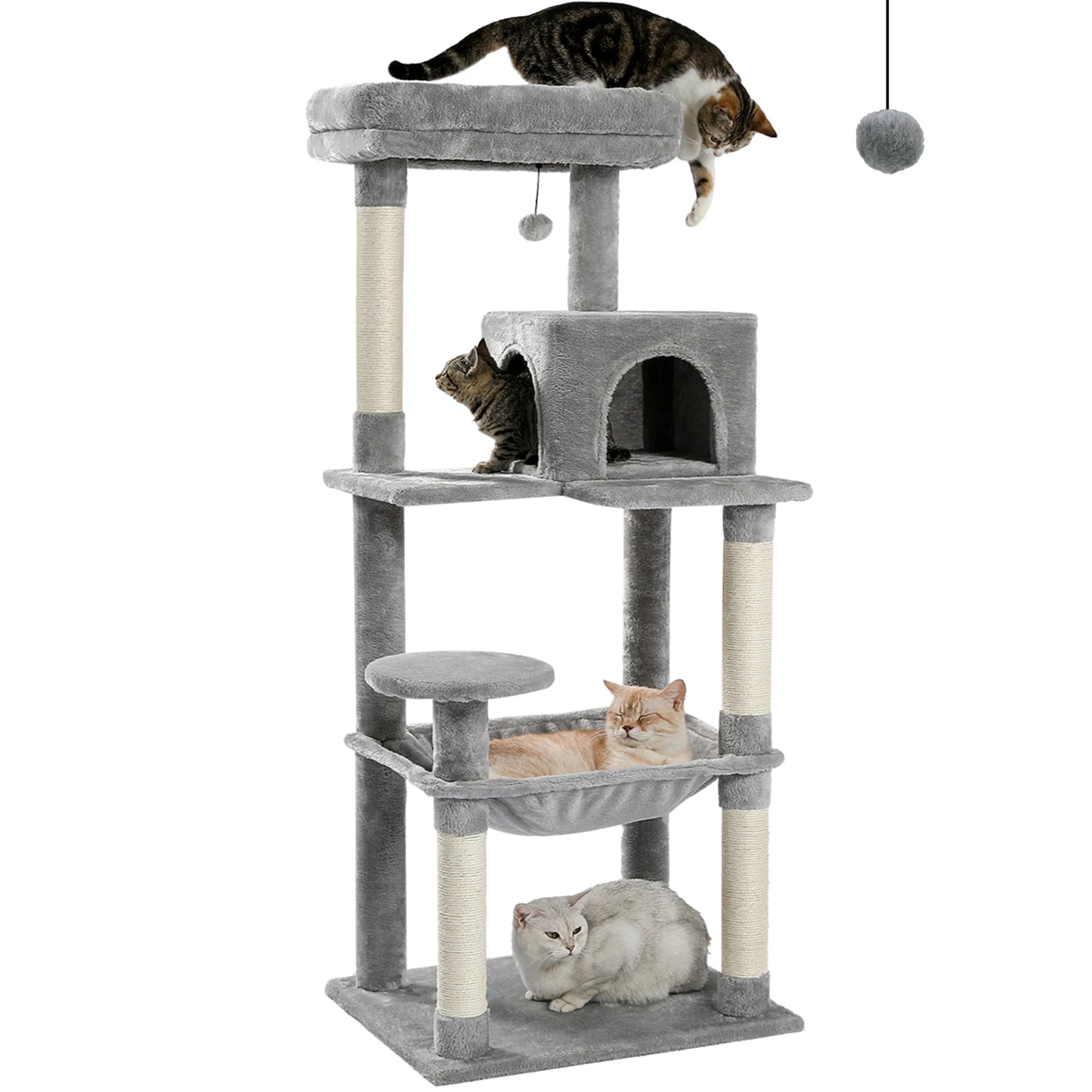 5-level indoor cat tree tower with hammock, sisal scratching posts, condo, and perch for large cats
