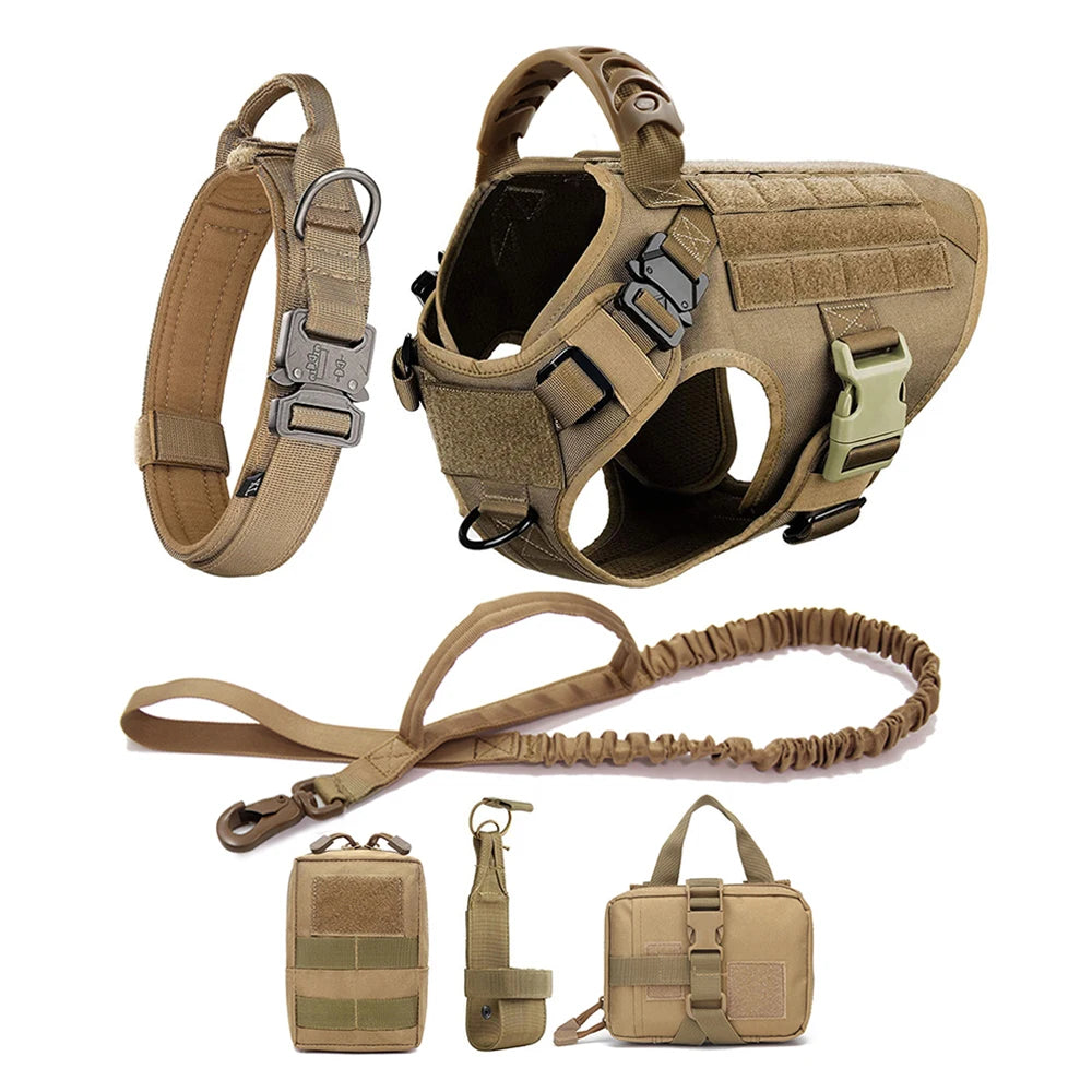 Tactical dog harness vest with leash and collar set for large dogs like German Shepherds