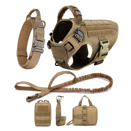 Tactical dog harness vest with leash and collar set for large dogs like German Shepherds