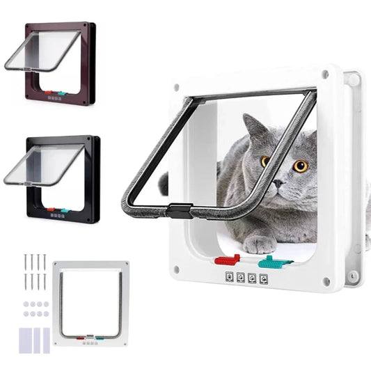 🚪 Cat Flap Door 🐱 4-Way Lockable Pet Door for Walls & Windows