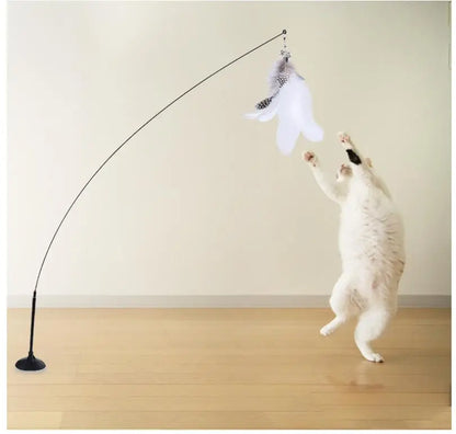 🐾 Feather Cat Toy 🎣 Interactive Wand with Suction Base