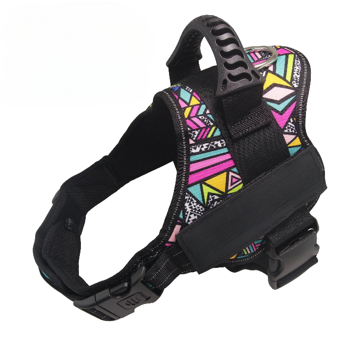 Service dog harness vest with removable reflective patches and no-pull design